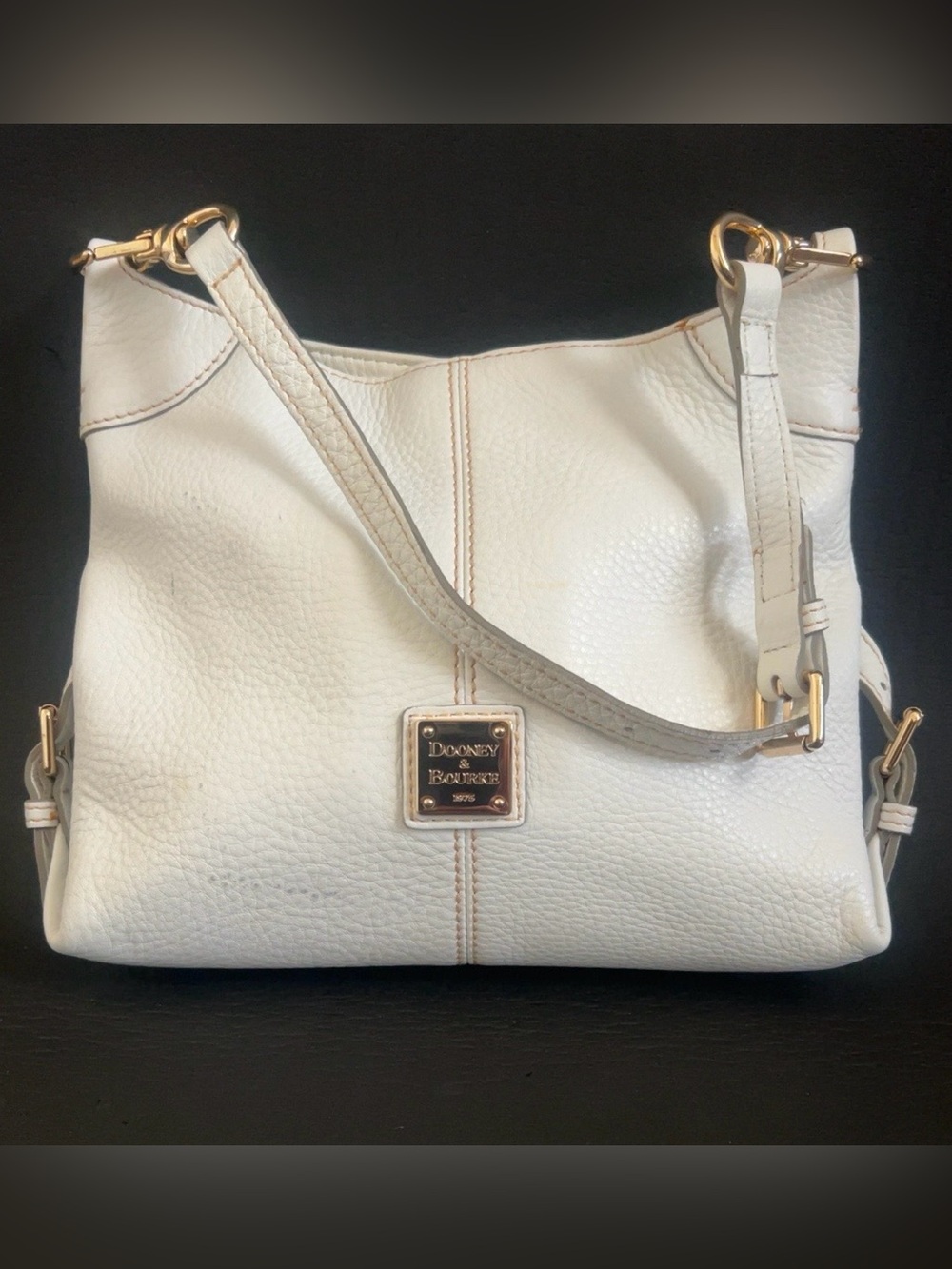 Dooney & Bourke White Pebbled Leather Shoulder Hobo Bag Pink Lining